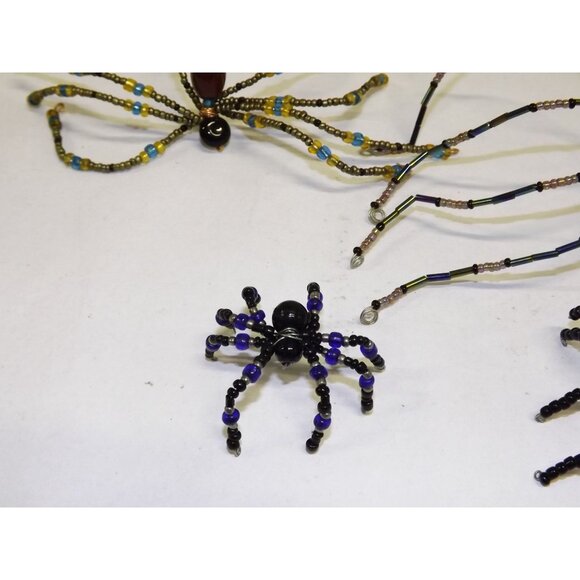 Handmade Beaded Spider Ornaments Set Of 7 Decor Figurines Beads Stones Ooak BagE - Picture 8 of 16